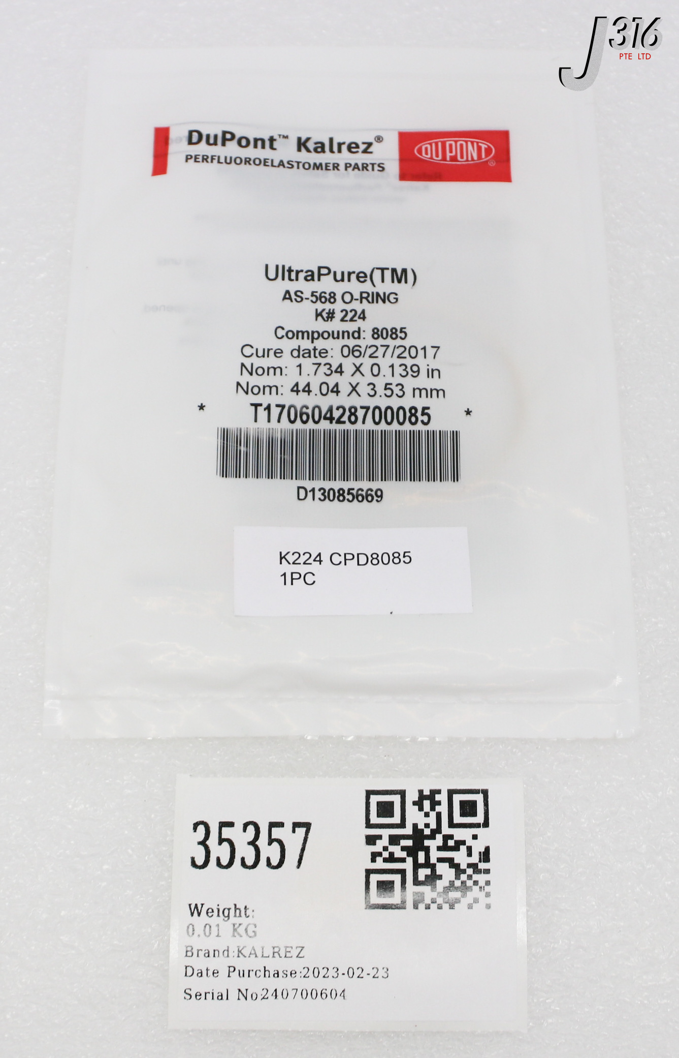 ハピ⁑ 35357 KALREZ O-RING K# 224, NOM: 44.04 X 3.53MM, COMPOUND 8085